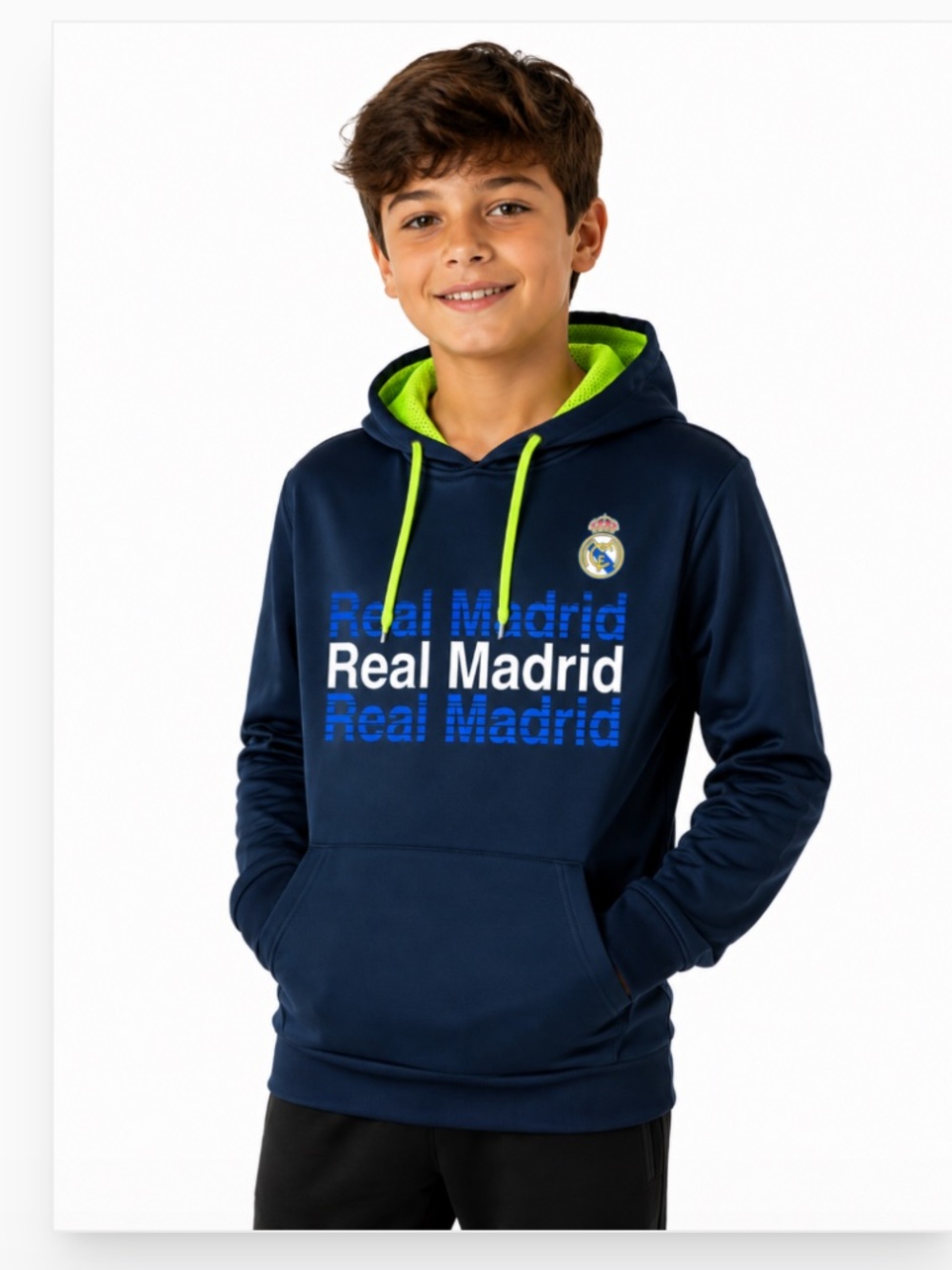 Real Madrid Soccer Youth Hooded Kangaroo Pouch Sweatshirt Navy Size YS